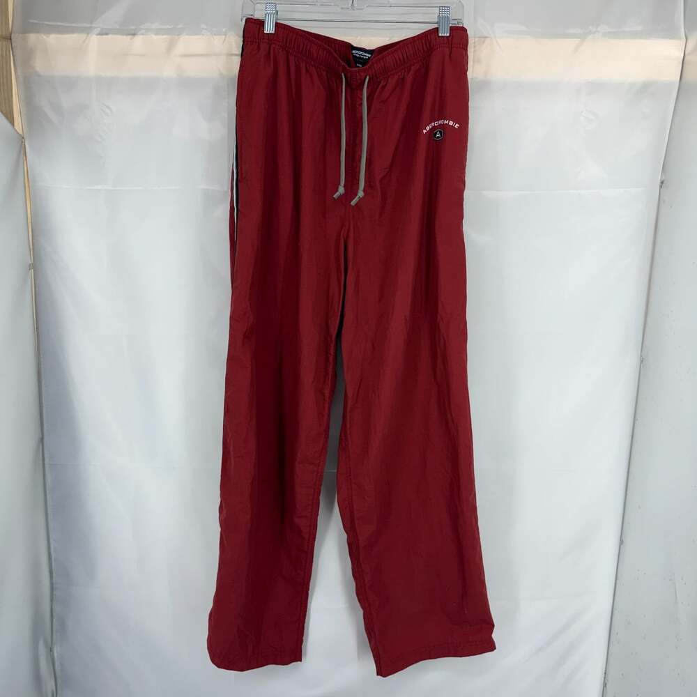 Vintage Abercrombie & Fitch Men M Track Pants Red Baggy Striped Windbreaker Y2K